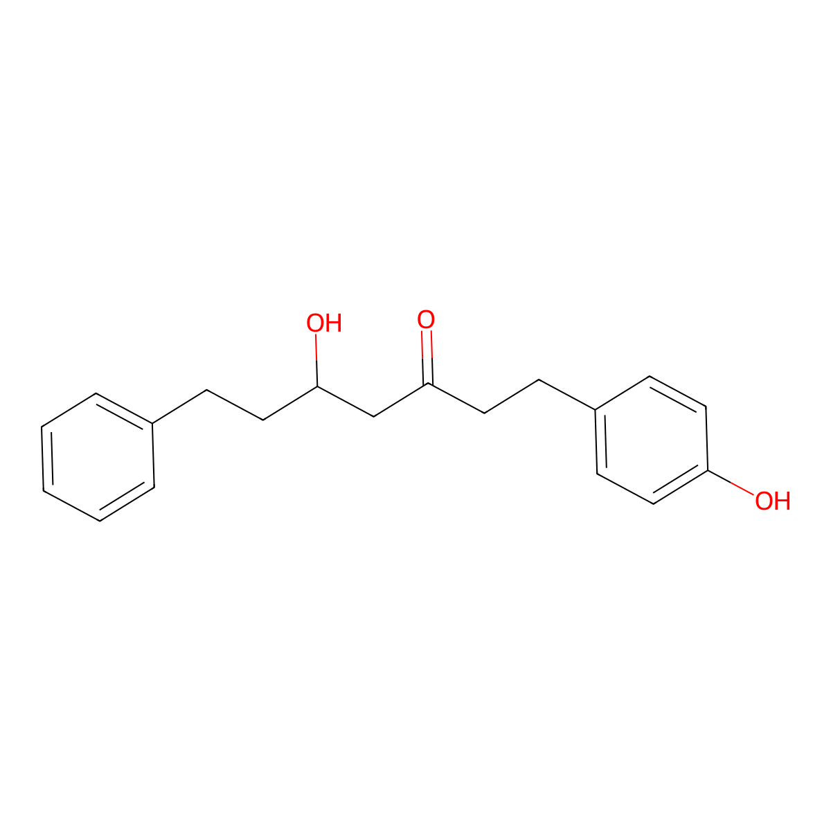 5-Hydroxy-1-(4-hydroxyphenyl)-7-phenyl-3-heptanone (AO 2210) molecular structure, CAS 105955-04-2