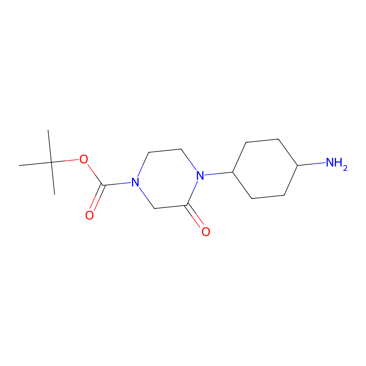 Tert-butyl trans-4-(4-aminocyclohexyl)-3-oxo-piperazine-1-carboxylate molecular structure, CAS 1059623-58-3