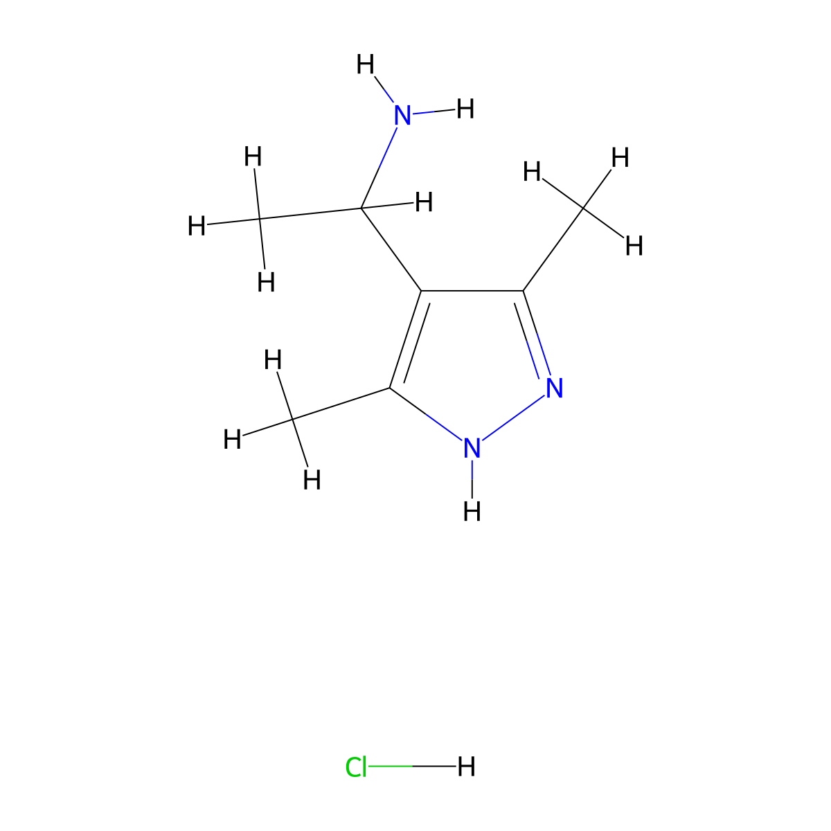 1-(3,5-dimethyl-1H-pyrazol-4-yl)ethanamine hydrochloride molecular structure, CAS 1059636-88-2