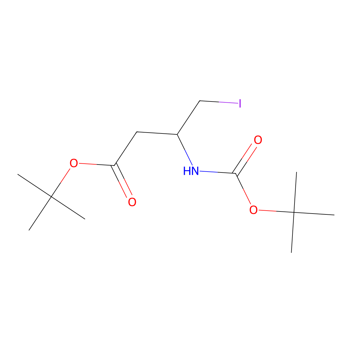 tert-butyl (3R)-3-(((tert-butoxy)carbonyl)amino)-4-iodobutanoate molecular structure, CAS 1059704-55-0