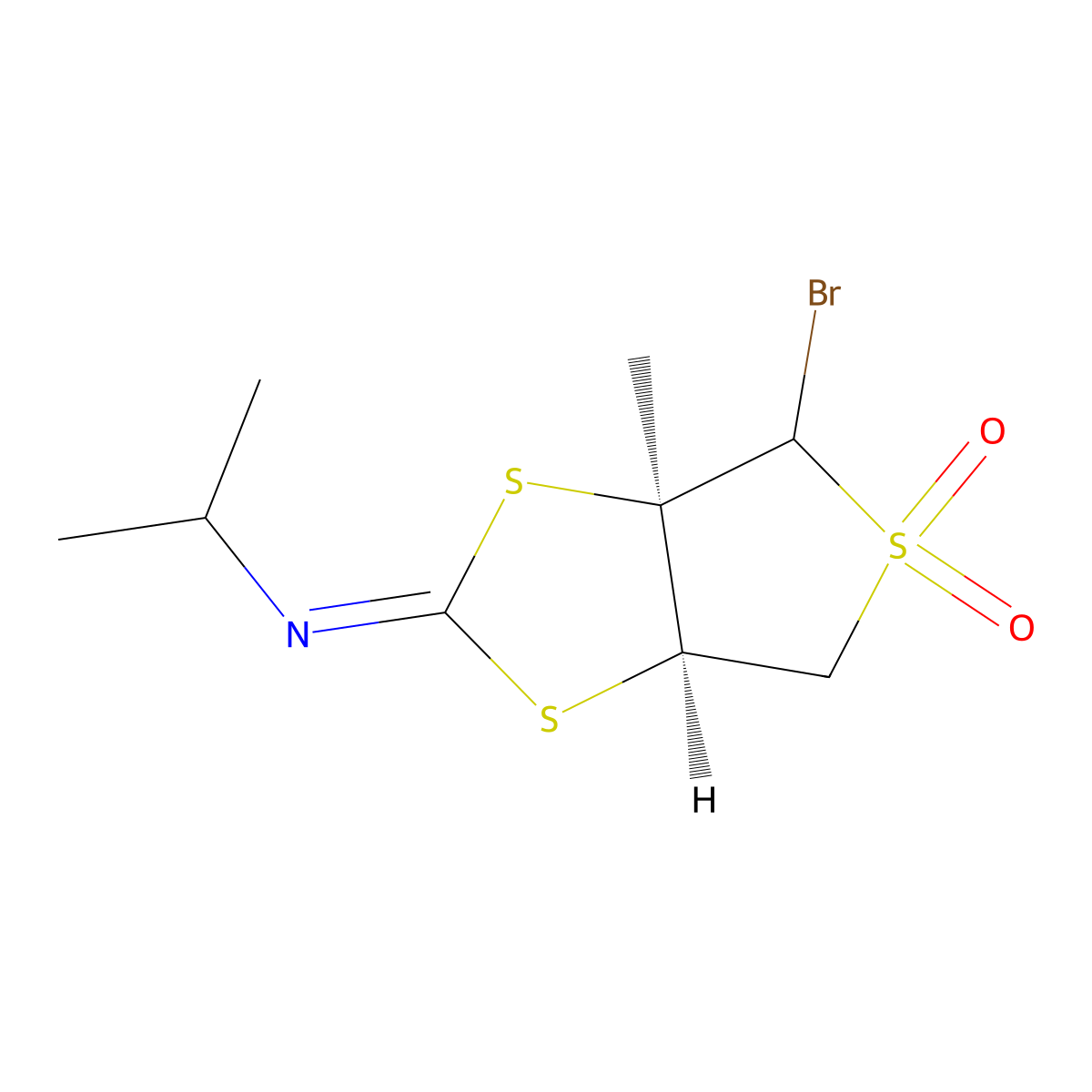 rel-N-[(3aR,6aR)-4-Bromotetrahydro-3a-methyl-5,5-dioxidothieno[3,4-d]-1,3-dithiol-2-ylidene]-2-propanamine molecular structure, CAS 1059732-18-1