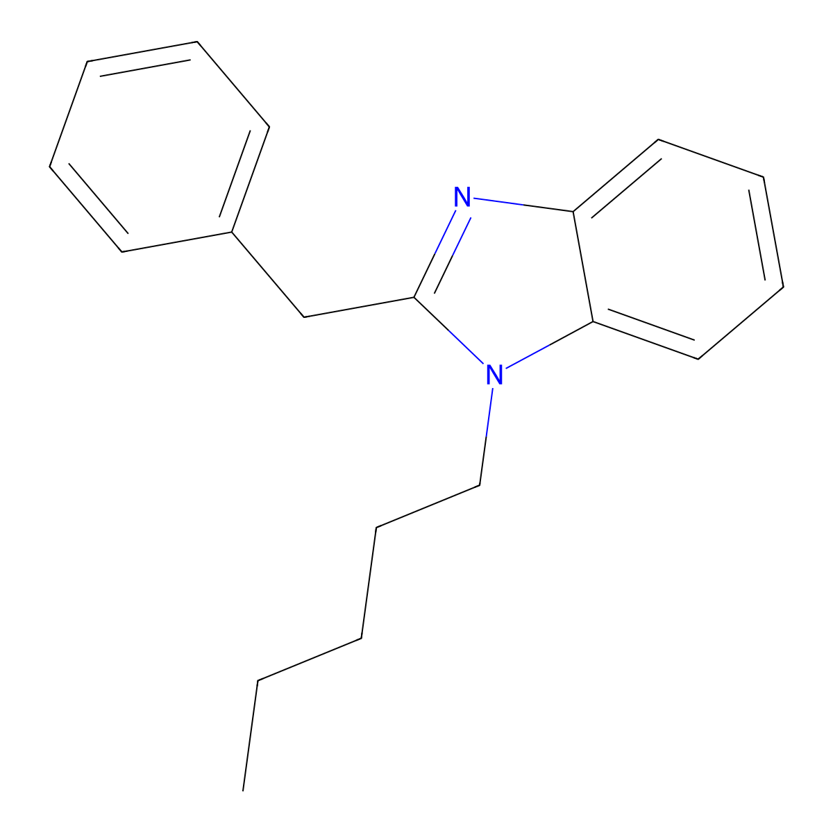 2-benzyl-1-pentyl-1H-1,3-benzodiazole molecular structure, CAS 105977-11-5