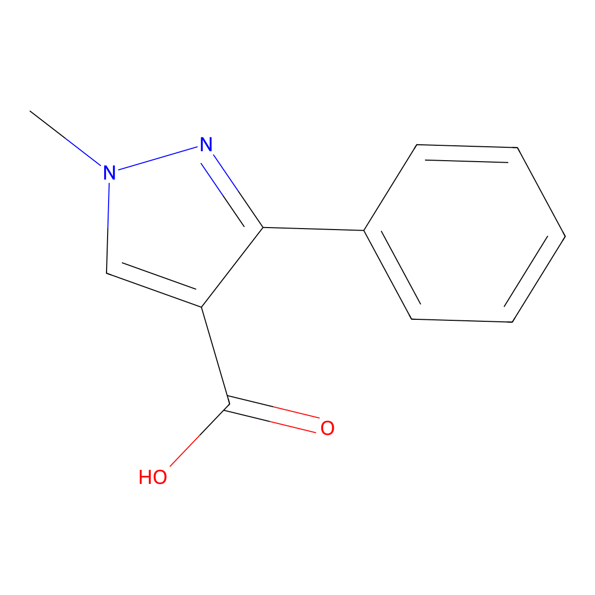 1-Methyl-3-phenyl-1H-pyrazole-4-carboxylic acid molecular structure, CAS 105994-55-6