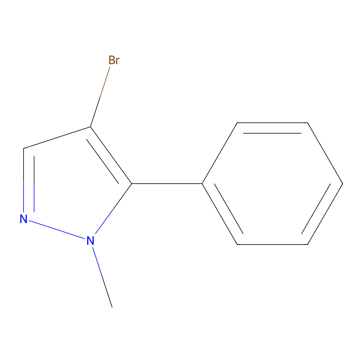 4-Bromo-1-methyl-5-phenyl-1H-pyrazole molecular structure, CAS 105994-77-2