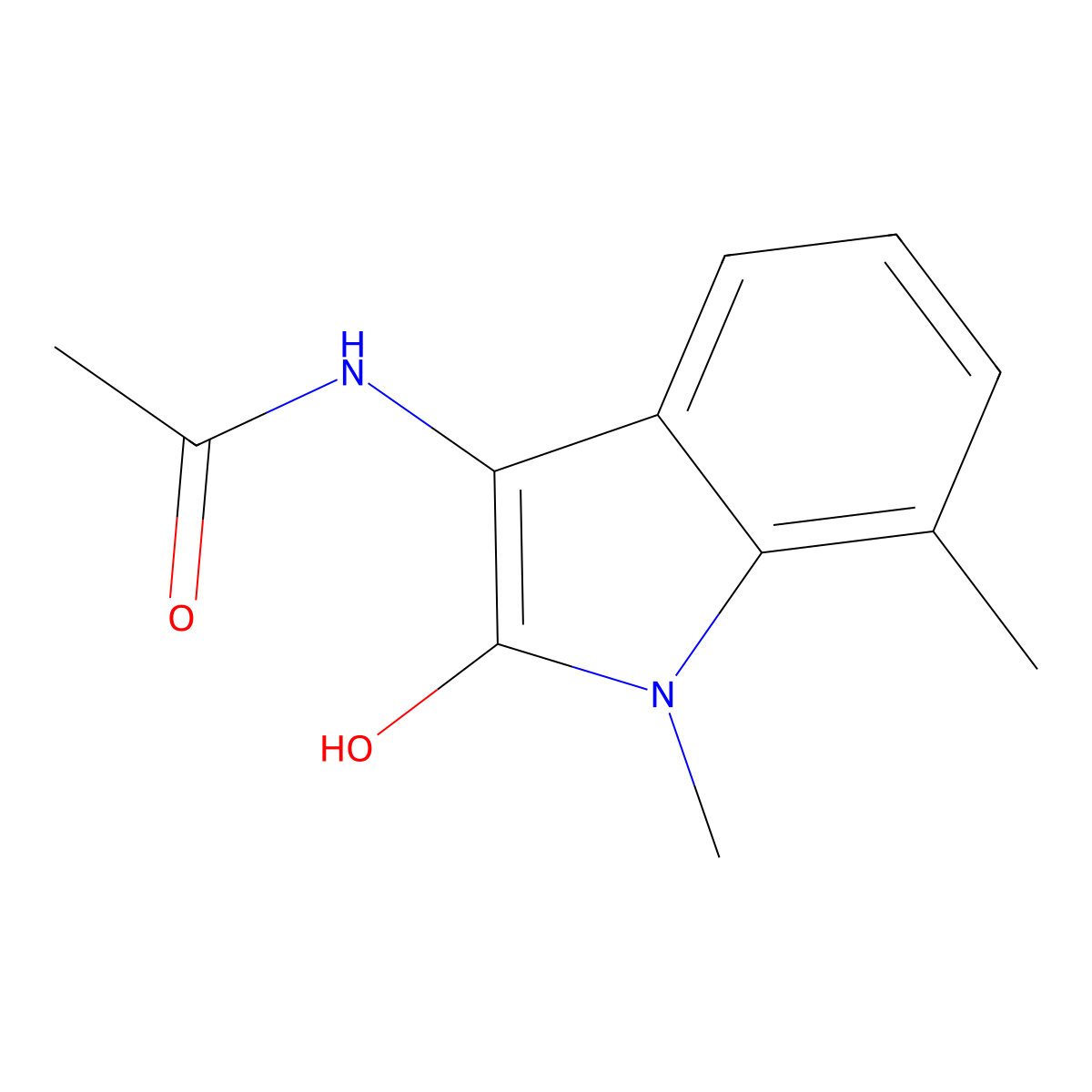 N-(2-hydroxy-1,7-dimethyl-1H-indol-3-yl)acetamide molecular structure, CAS 106000-29-7