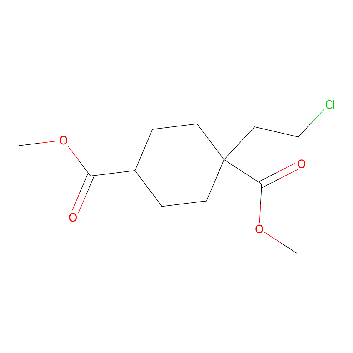 Dimethyl 1-(2-chloroethyl)cyclohexane-1,4-dicarboxylate molecular structure, CAS 106004-06-2