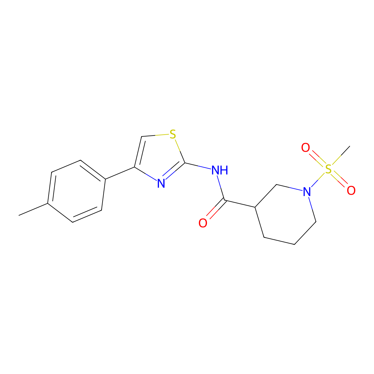 1-(methylsulfonyl)-N-(4-(p-tolyl)thiazol-2-yl)piperidine-3-carboxamide molecular structure, CAS 1060164-83-1