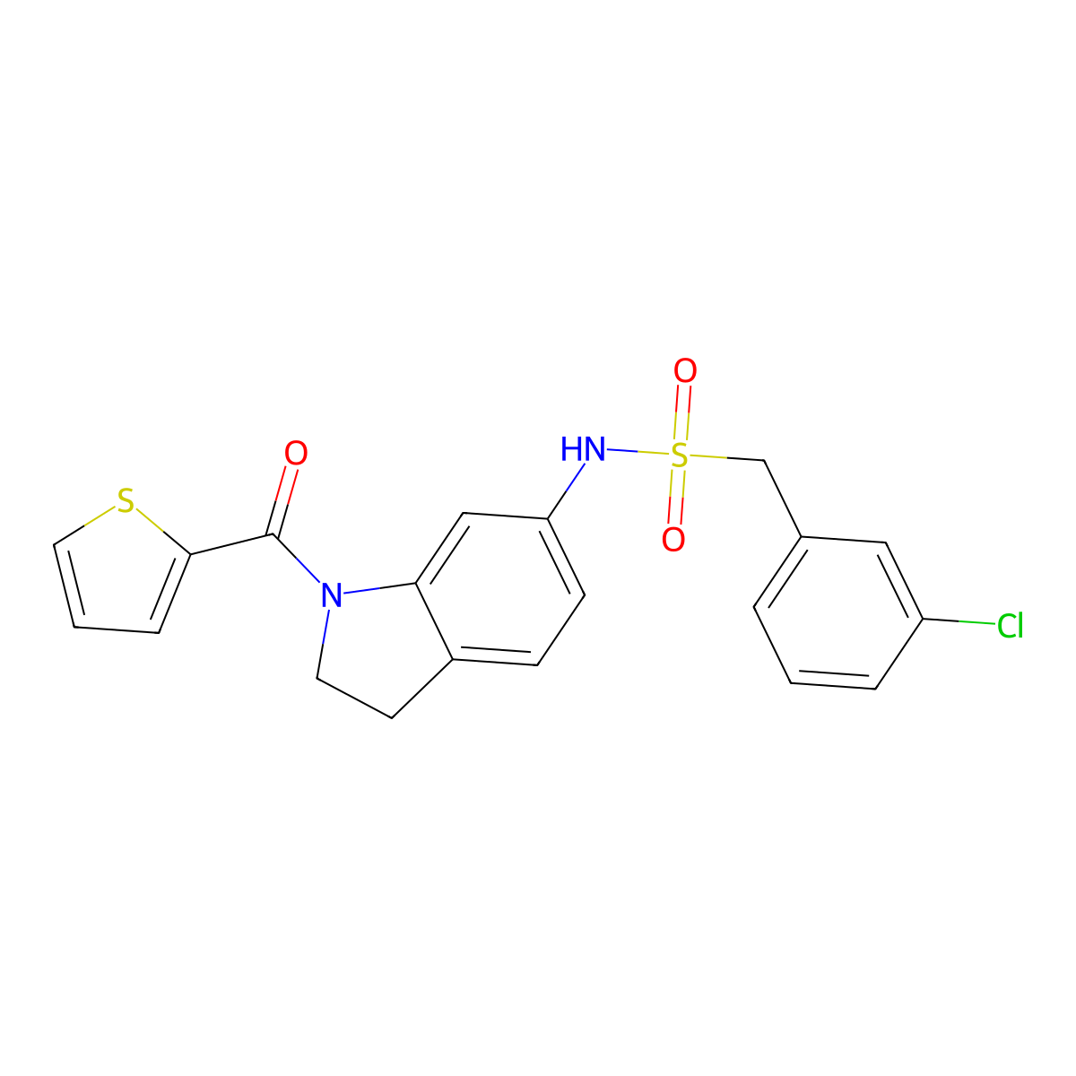 1-(3-chlorophenyl)-N-(1-(thiophene-2-carbonyl)indolin-6-yl)methanesulfonamide molecular structure, CAS 1060165-04-9
