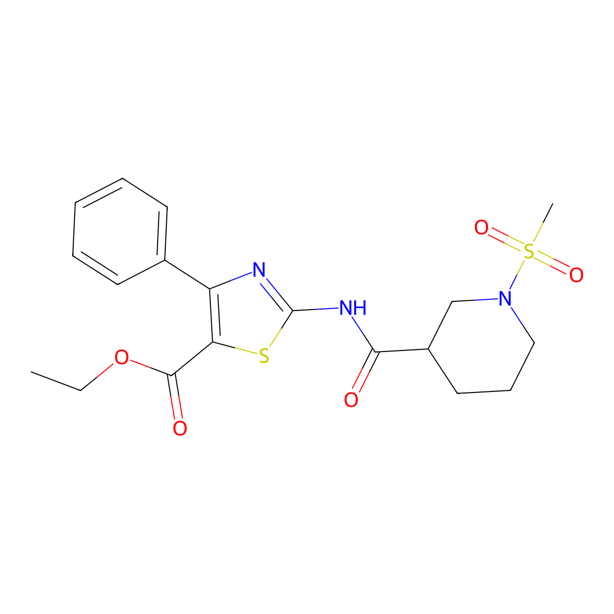 Ethyl 2-(1-(methylsulfonyl)piperidine-3-carboxamido)-4-phenylthiazole-5-carboxylate molecular structure, CAS 1060165-55-0
