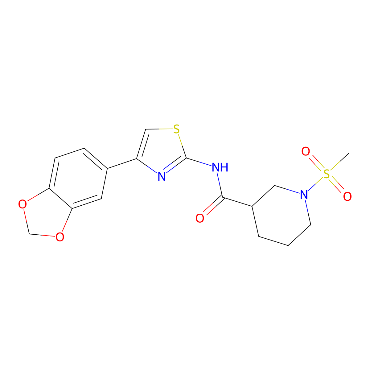 N-(4-(benzo[d][1,3]dioxol-5-yl)thiazol-2-yl)-1-(methylsulfonyl)piperidine-3-carboxamide molecular structure, CAS 1060165-63-0
