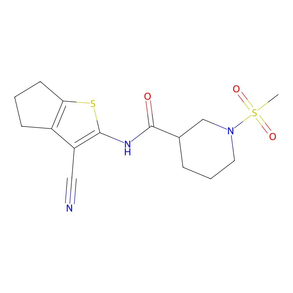 N-(3-cyano-5,6-dihydro-4H-cyclopenta[b]thiophen-2-yl)-1-(methylsulfonyl)piperidine-3-carboxamide molecular structure, CAS 1060165-71-0