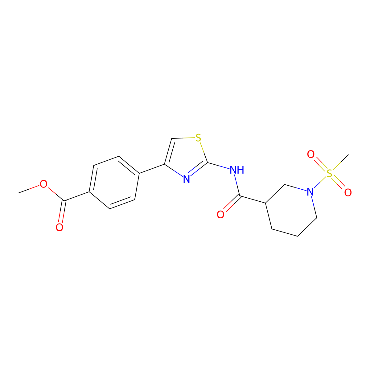 Methyl 4-(2-(1-(methylsulfonyl)piperidine-3-carboxamido)thiazol-4-yl)benzoate molecular structure, CAS 1060166-19-9
