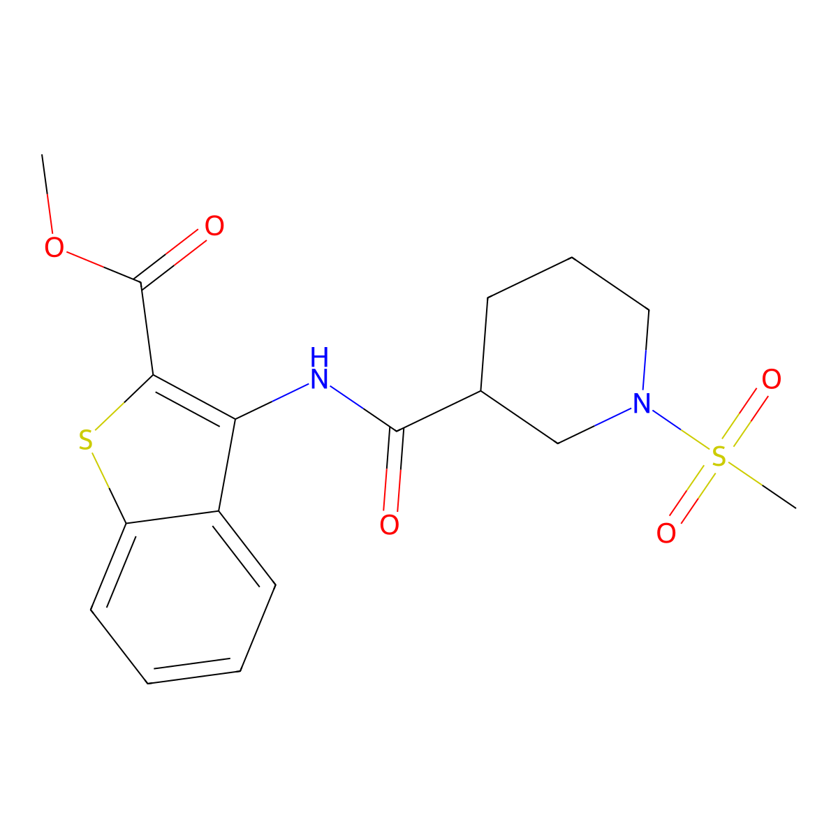 Methyl 3-(1-(methylsulfonyl)piperidine-3-carboxamido)benzo[b]thiophene-2-carboxylate molecular structure, CAS 1060166-43-9