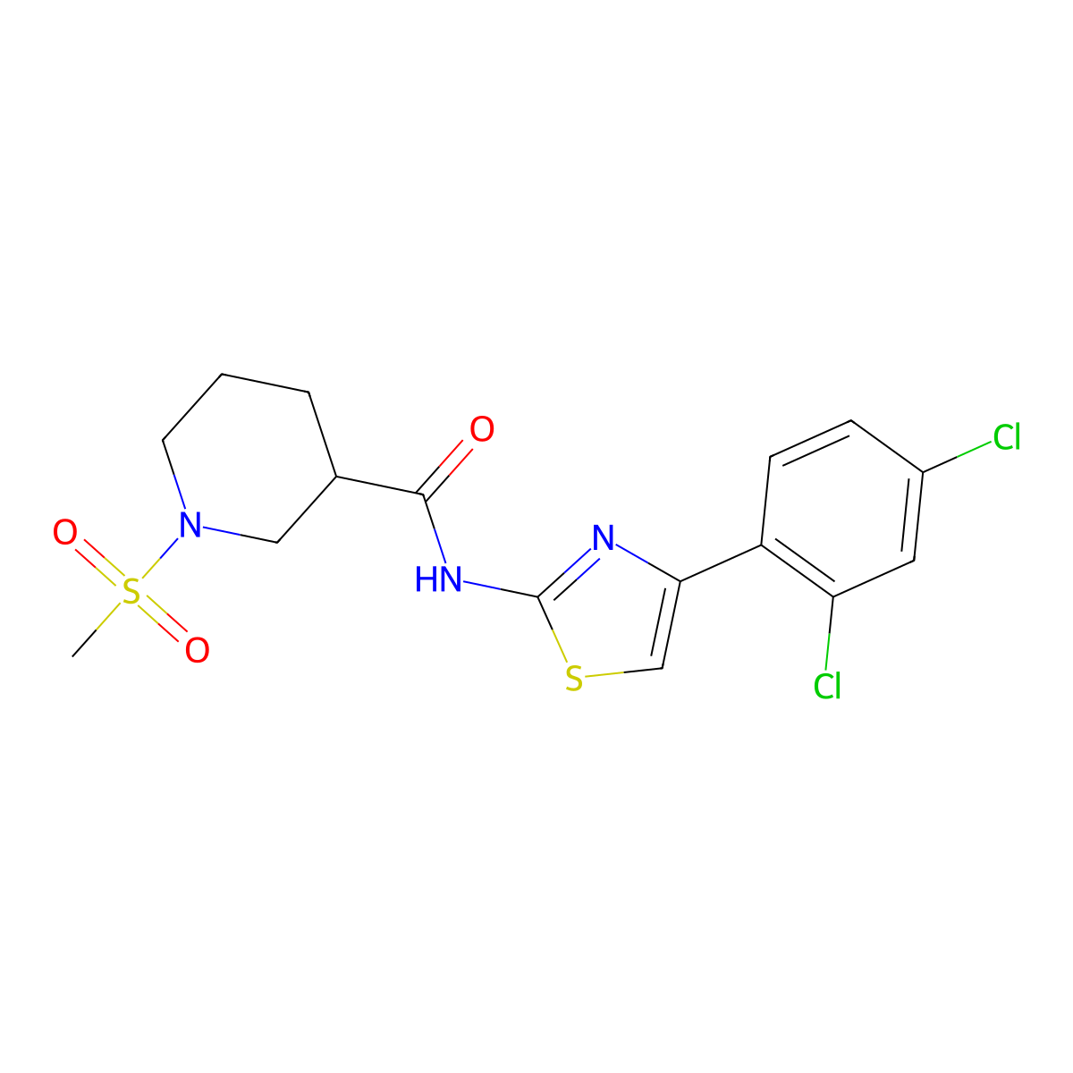 N-(4-(2,4-dichlorophenyl)thiazol-2-yl)-1-(methylsulfonyl)piperidine-3-carboxamide molecular structure, CAS 1060166-59-7