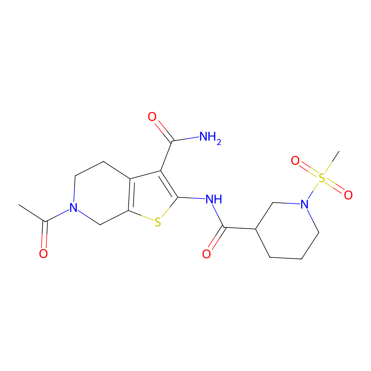 6-Acetyl-2-(1-(methylsulfonyl)piperidine-3-carboxamido)-4,5,6,7-tetrahydrothieno[2,3-c]pyridine-3-carboxamide molecular structure, CAS 1060167-07-8