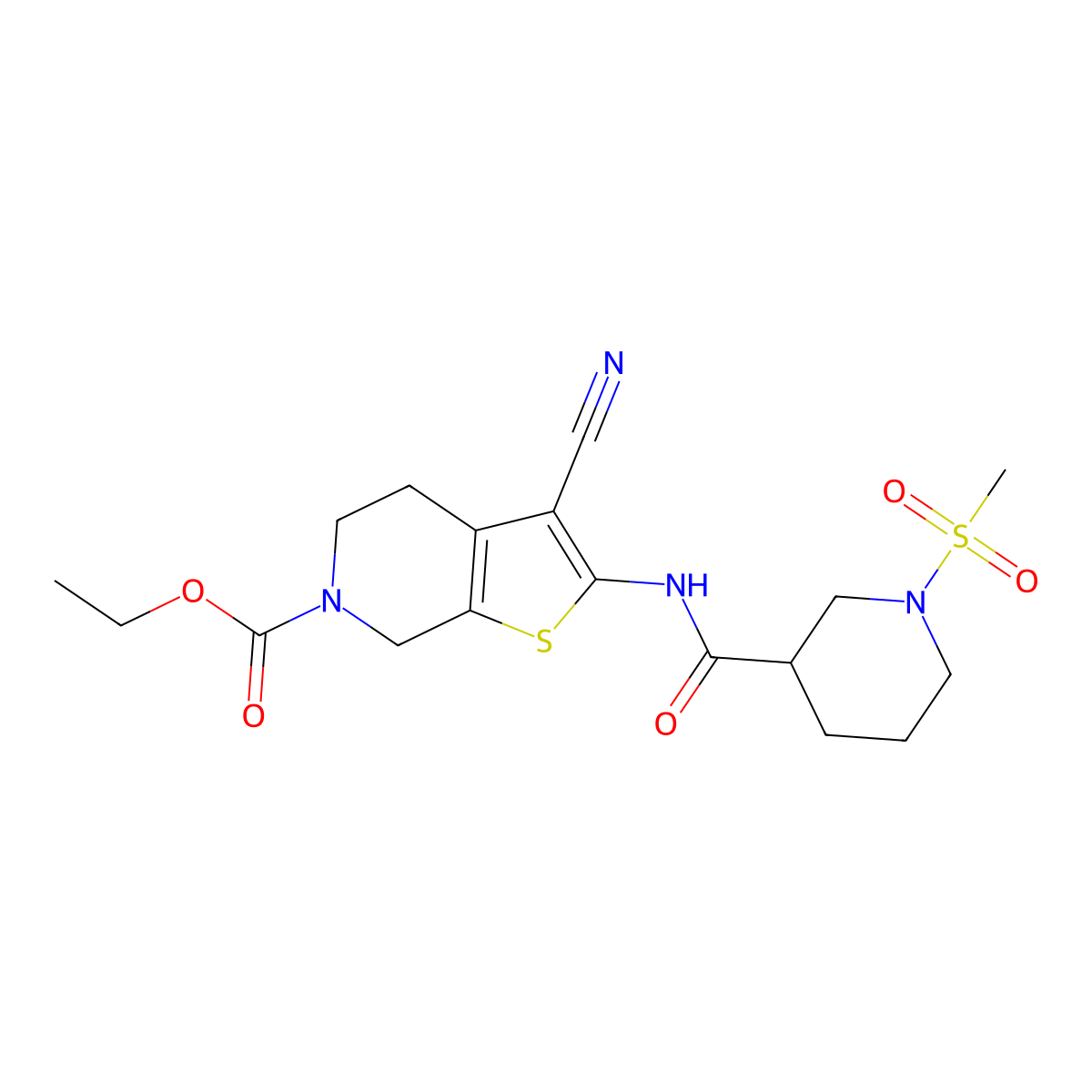 ethyl 3-cyano-2-(1-(methylsulfonyl)piperidine-3-carboxamido)-4,5-dihydrothieno[2,3-c]pyridine-6(7H)-carboxylate molecular structure, CAS 1060167-15-8