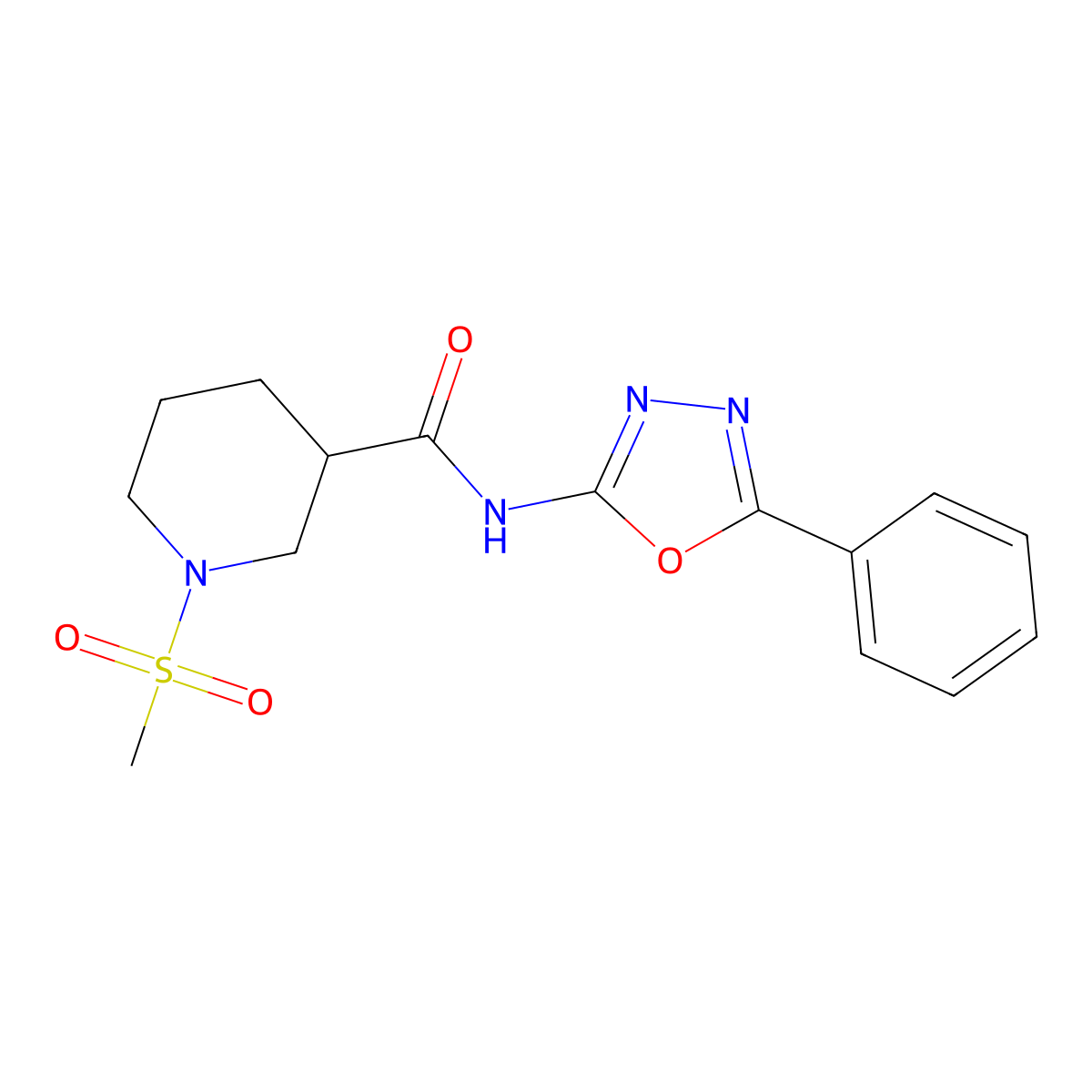 1-(methylsulfonyl)-N-(5-phenyl-1,3,4-oxadiazol-2-yl)piperidine-3-carboxamide molecular structure, CAS 1060167-55-6