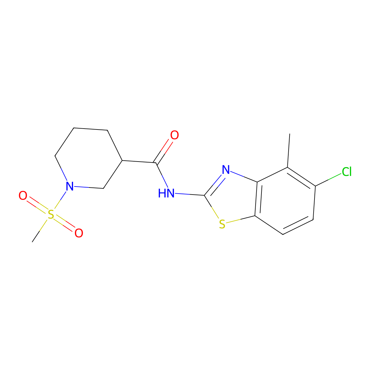 N-(5-chloro-4-methylbenzo[d]thiazol-2-yl)-1-(methylsulfonyl)piperidine-3-carboxamide molecular structure, CAS 1060167-63-6