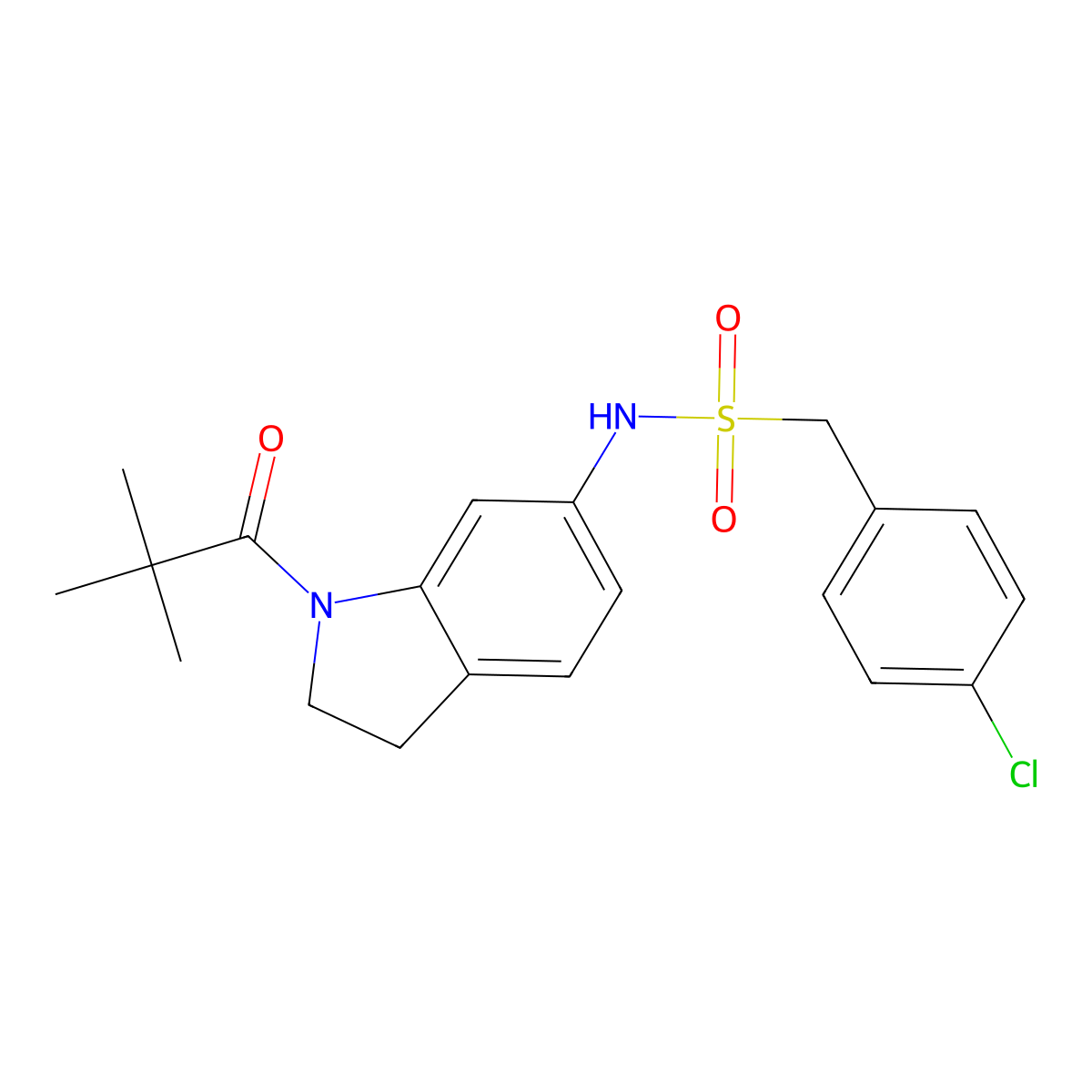 1-(4-chlorophenyl)-N-(1-pivaloylindolin-6-yl)methanesulfonamide molecular structure, CAS 1060169-44-9