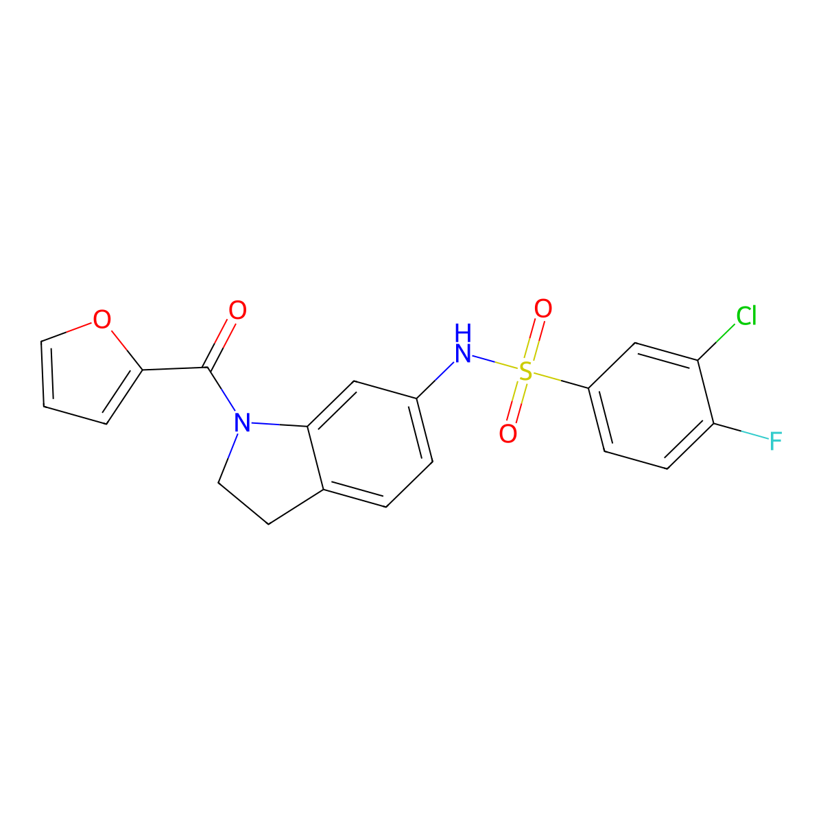3-chloro-4-fluoro-N-(1-(furan-2-carbonyl)indolin-6-yl)benzenesulfonamide molecular structure, CAS 1060169-76-7