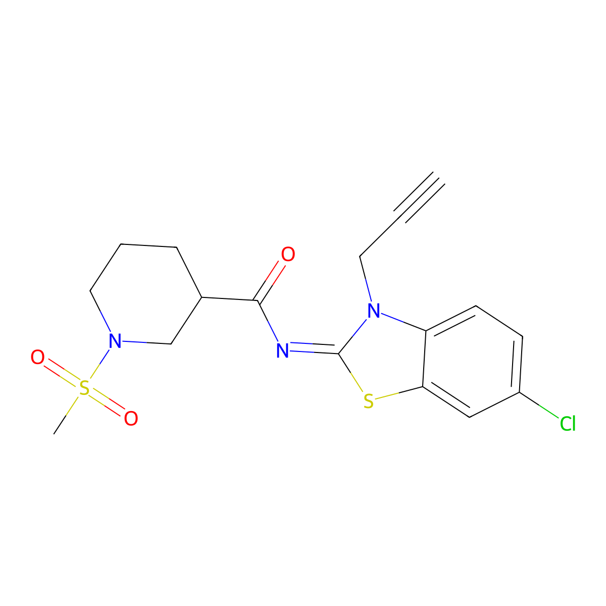 (Z)-N-(6-chloro-3-(prop-2-yn-1-yl)benzo[d]thiazol-2(3H)-ylidene)-1-(methylsulfonyl)piperidine-3-carboxamide molecular structure, CAS 1060173-21-8