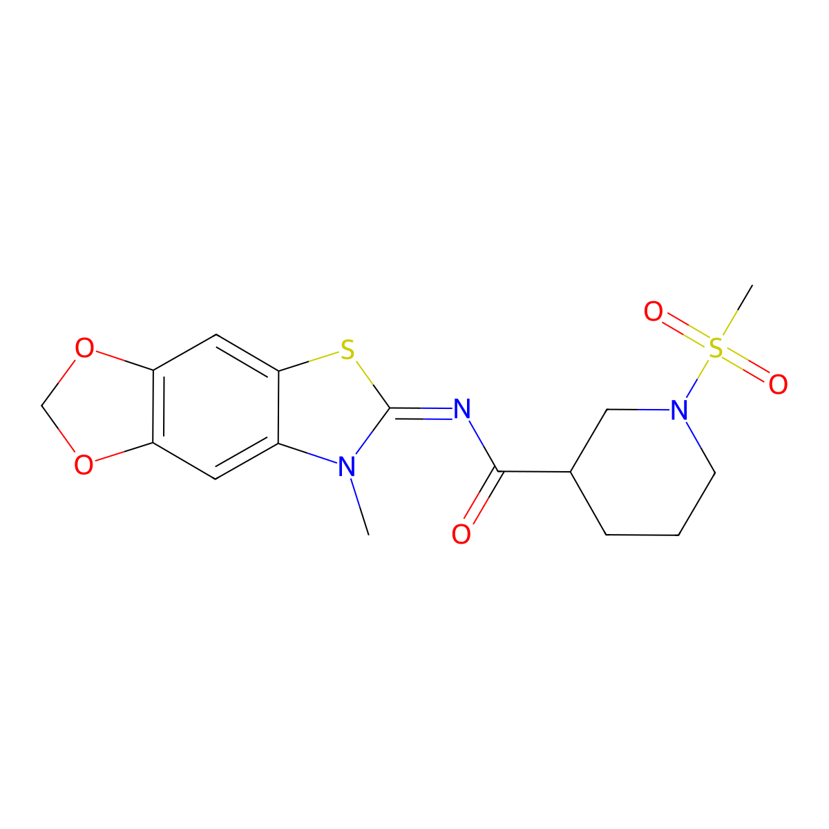 (Z)-N-(7-methyl-[1,3]dioxolo[4',5':4,5]benzo[1,2-d]thiazol-6(7H)-ylidene)-1-(methylsulfonyl)piperidine-3-carboxamide molecular structure, CAS 1060173-39-8