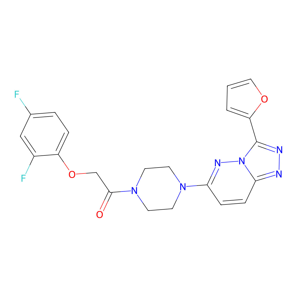 2-(2,4-Difluorophenoxy)-1-(4-(3-(furan-2-yl)-[1,2,4]triazolo[4,3-b]pyridazin-6-yl)piperazin-1-yl)ethanone molecular structure, CAS 1060176-43-3