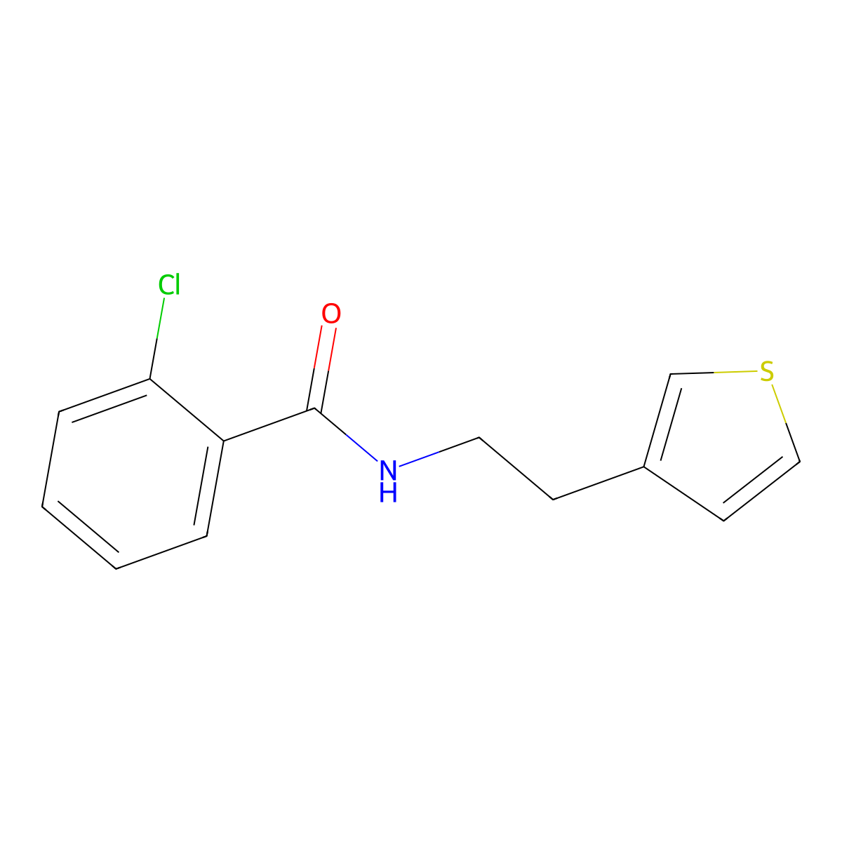 2-chloro-N-[2-(thiophen-3-yl)ethyl]benzamide molecular structure, CAS 1060178-26-8