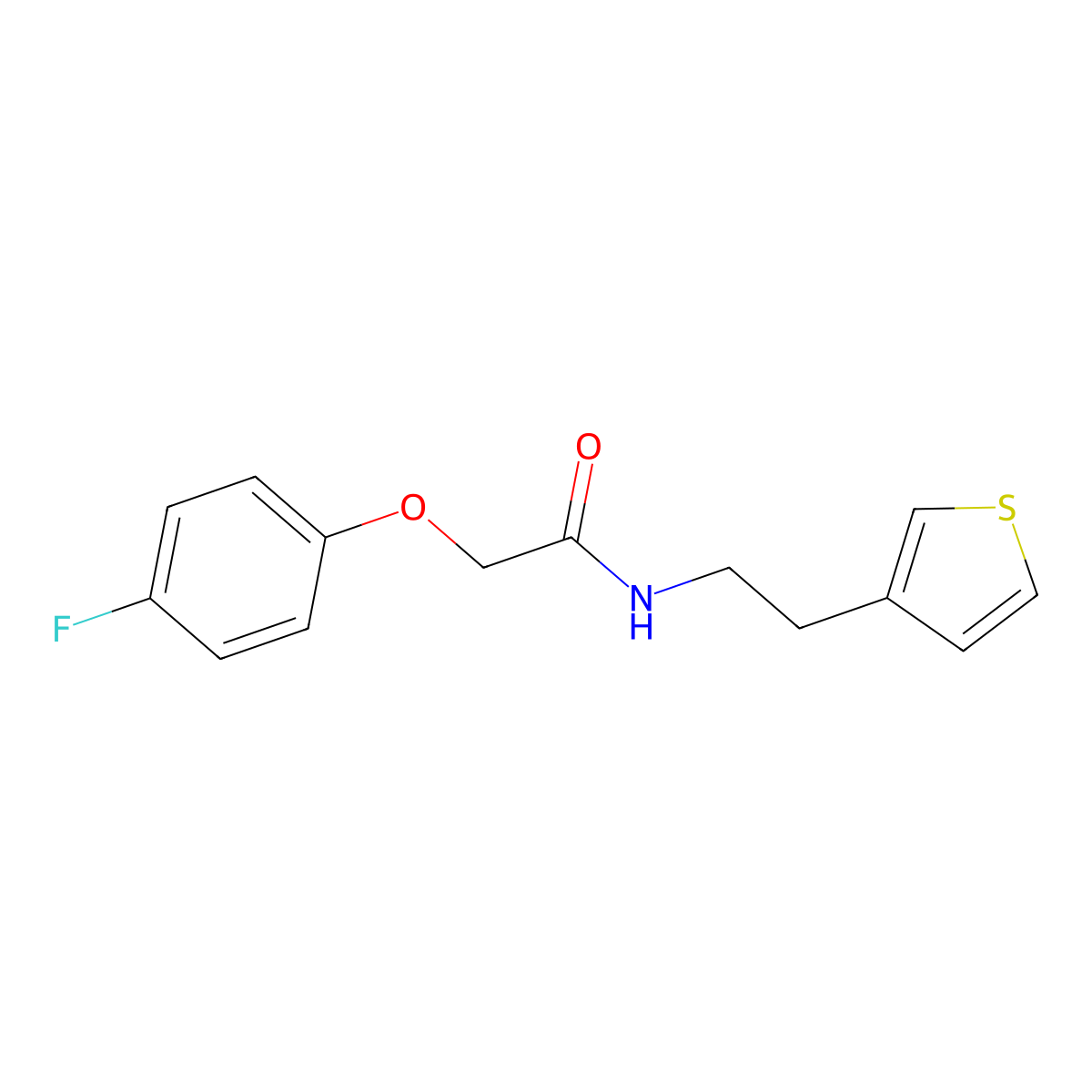 2-(4-fluorophenoxy)-N-[2-(thiophen-3-yl)ethyl]acetamide molecular structure, CAS 1060178-94-0