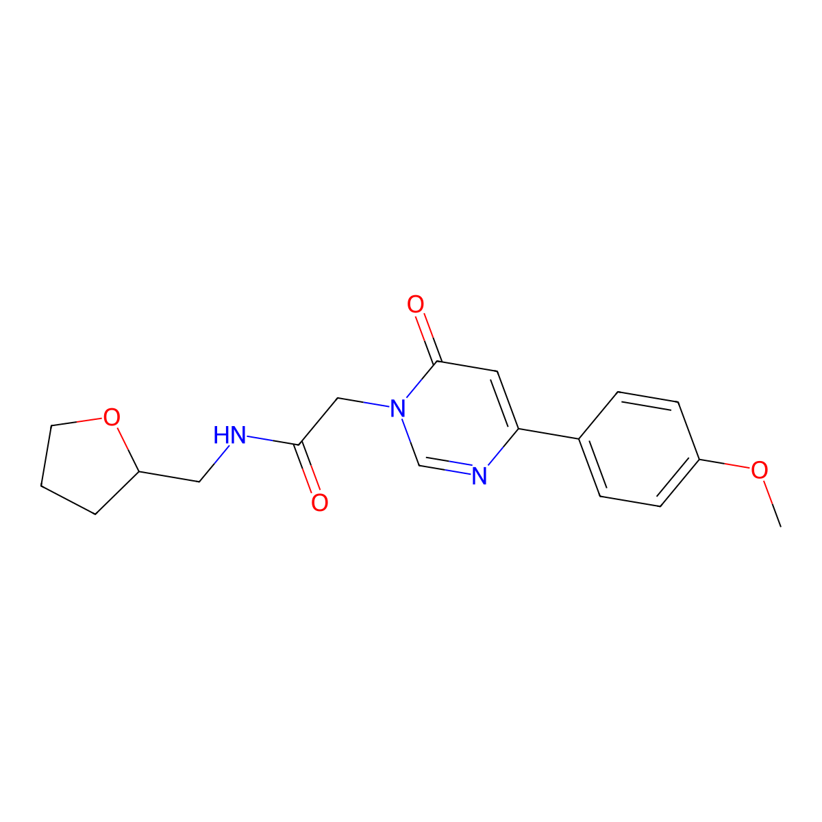 2-(4-(4-methoxyphenyl)-6-oxopyrimidin-1(6H)-yl)-N-((tetrahydrofuran-2-yl)methyl)acetamide molecular structure, CAS 1060179-00-1