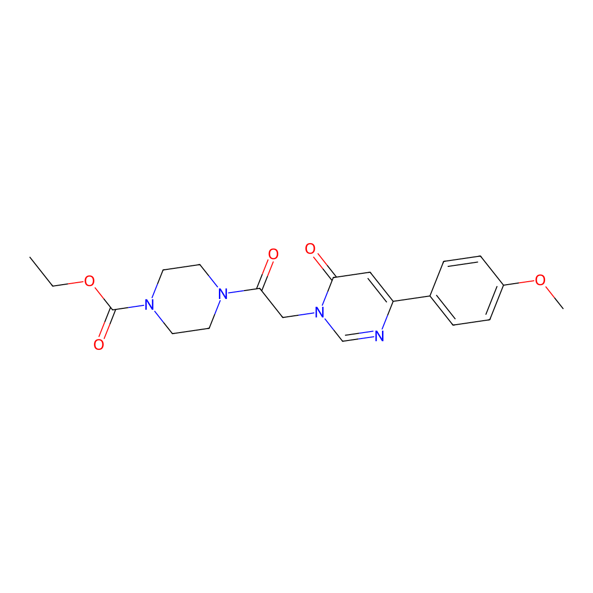 Ethyl 4-{2-[4-(4-methoxyphenyl)-6-oxo-1,6-dihydropyrimidin-1-yl]acetyl}piperazine-1-carboxylate molecular structure, CAS 1060179-16-9