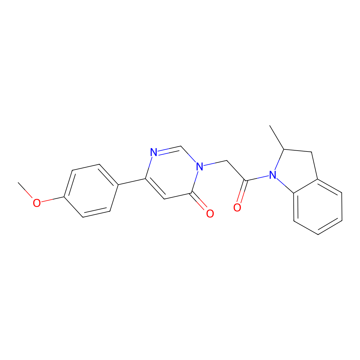 6-(4-methoxyphenyl)-3-(2-(2-methylindolin-1-yl)-2-oxoethyl)pyrimidin-4(3H)-one molecular structure, CAS 1060179-56-7