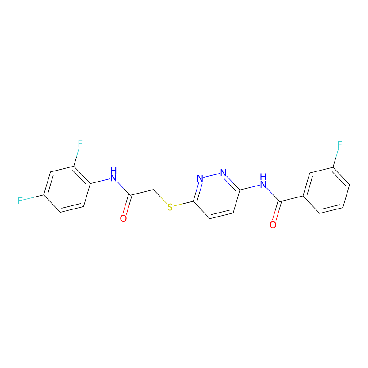 N-[6-({[(2,4-difluorophenyl)carbamoyl]methyl}sulfanyl)pyridazin-3-yl]-3-fluorobenzamide molecular structure, CAS 1060179-74-9