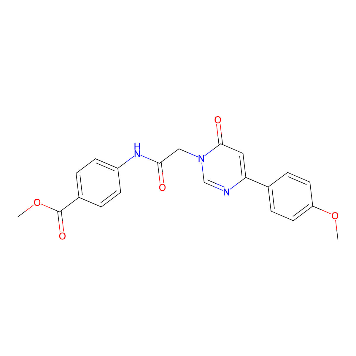 Methyl 4-{2-[4-(4-methoxyphenyl)-6-oxo-1,6-dihydropyrimidin-1-yl]acetamido}benzoate molecular structure, CAS 1060180-04-2