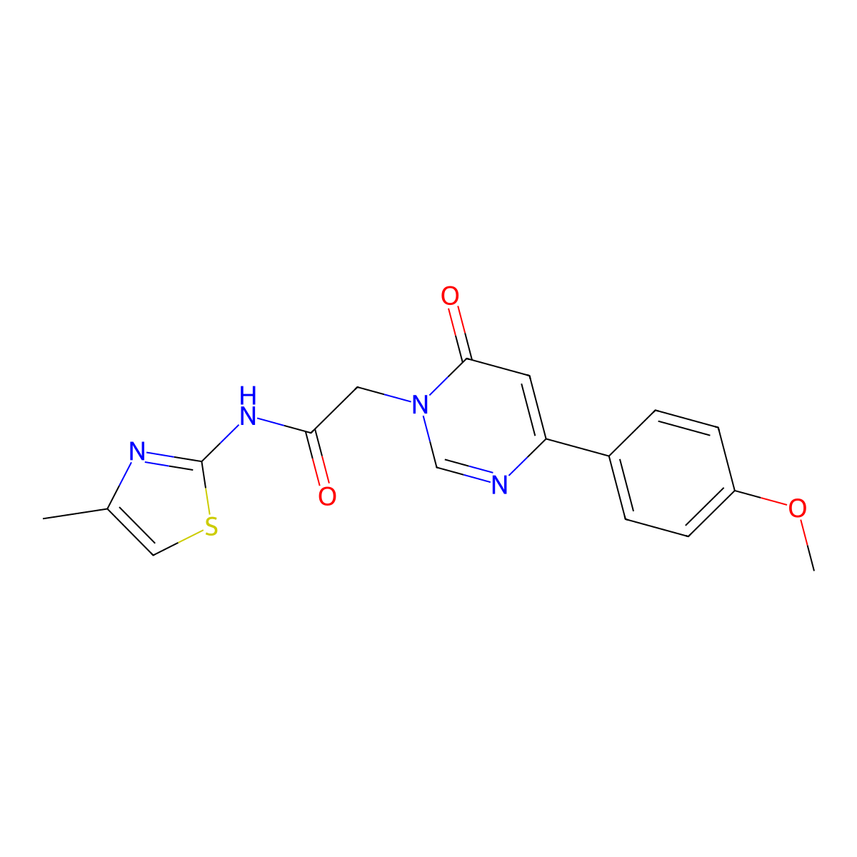 2-[4-(4-methoxyphenyl)-6-oxo-1,6-dihydropyrimidin-1-yl]-N-(4-methyl-1,3-thiazol-2-yl)acetamide molecular structure, CAS 1060180-20-2