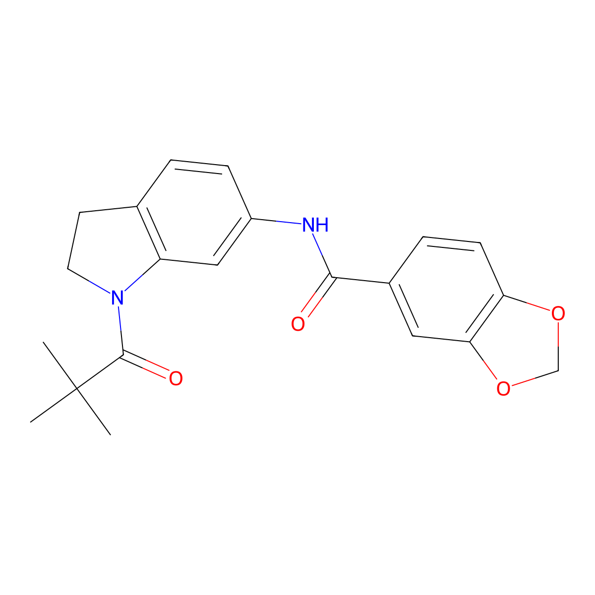 N-[1-(2,2-dimethylpropanoyl)-2,3-dihydro-1H-indol-6-yl]-2H-1,3-benzodioxole-5-carboxamide molecular structure, CAS 1060180-34-8