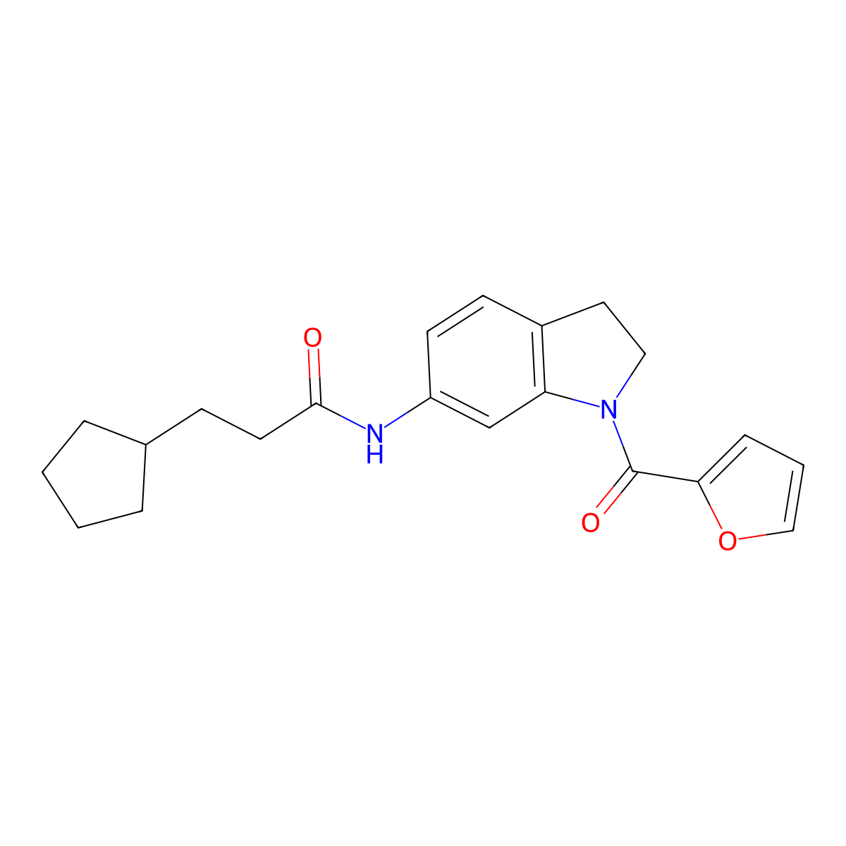 3-cyclopentyl-N-(1-(furan-2-carbonyl)indolin-6-yl)propanamide molecular structure, CAS 1060180-74-6