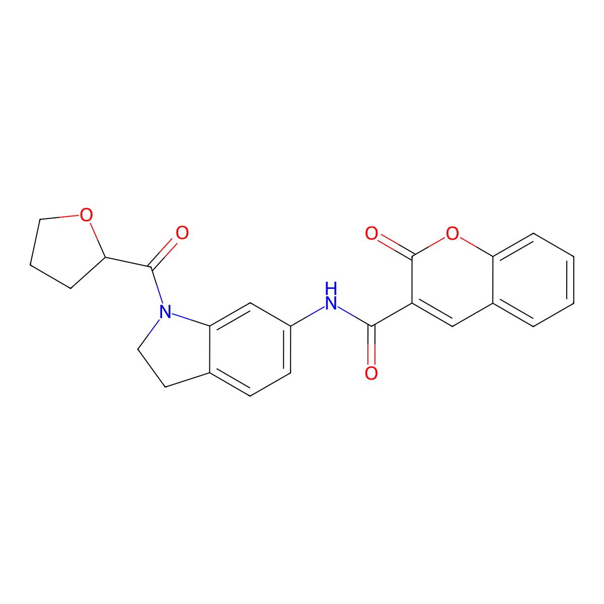 2-oxo-N-(1-(tetrahydrofuran-2-carbonyl)indolin-6-yl)-2H-chromene-3-carboxamide molecular structure, CAS 1060183-59-6