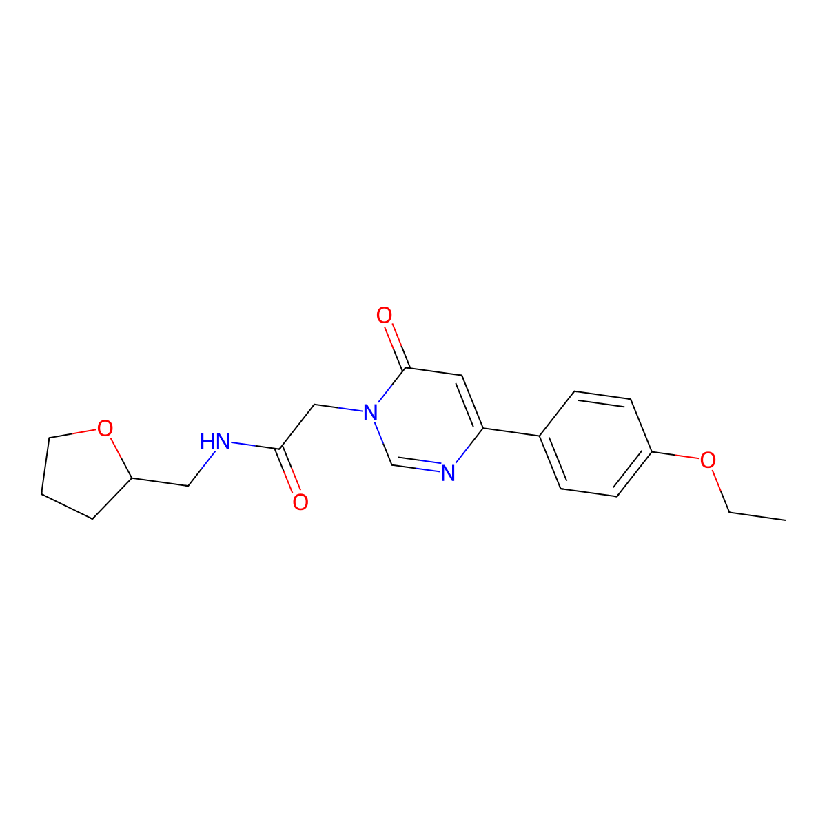 2-(4-(4-ethoxyphenyl)-6-oxopyrimidin-1(6H)-yl)-N-((tetrahydrofuran-2-yl)methyl)acetamide molecular structure, CAS 1060188-60-4