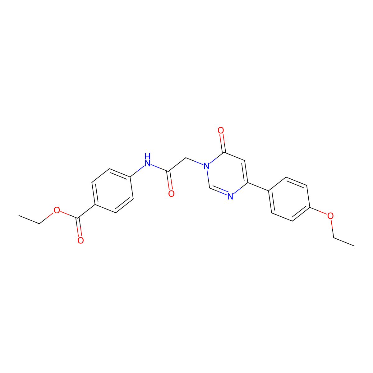 Ethyl 4-{2-[4-(4-ethoxyphenyl)-6-oxo-1,6-dihydropyrimidin-1-yl]acetamido}benzoate molecular structure, CAS 1060189-63-0