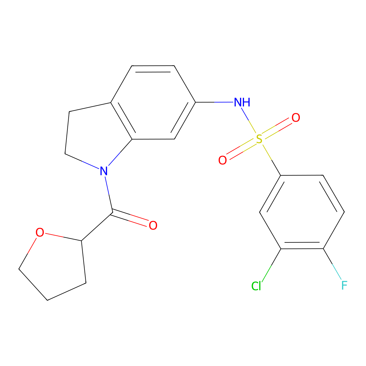 3-chloro-4-fluoro-N-(1-(tetrahydrofuran-2-carbonyl)indolin-6-yl)benzenesulfonamide molecular structure, CAS 1060190-36-4