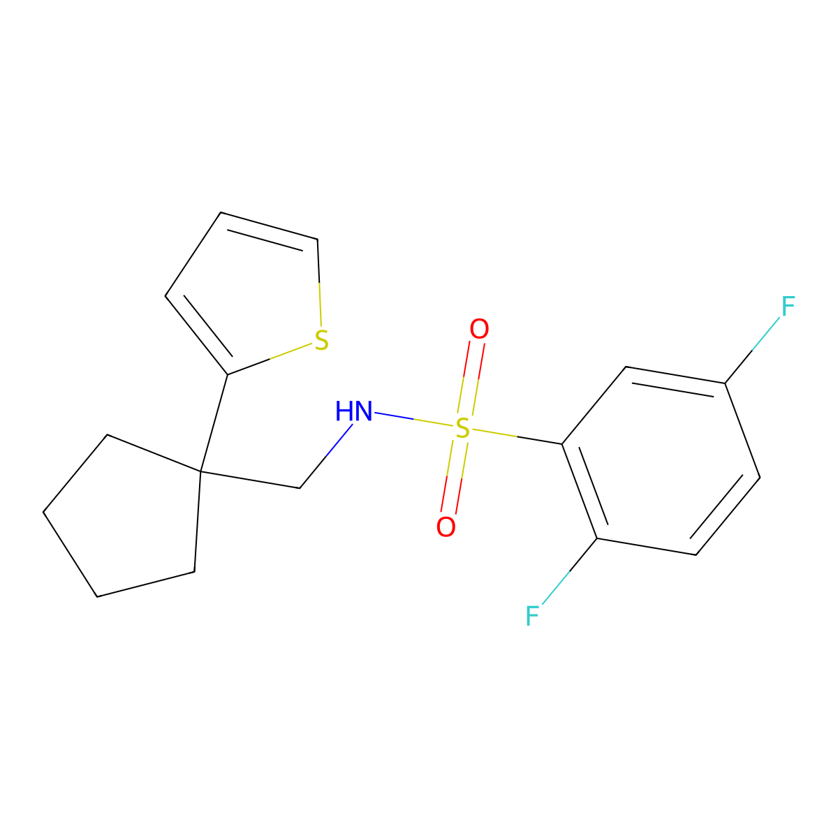 2,5-difluoro-N-((1-(thiophen-2-yl)cyclopentyl)methyl)benzenesulfonamide molecular structure, CAS 1060194-35-5