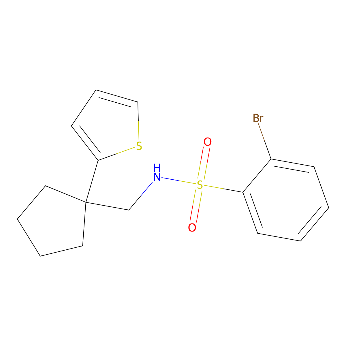 2-bromo-N-{[1-(thiophen-2-yl)cyclopentyl]methyl}benzene-1-sulfonamide molecular structure, CAS 1060194-43-5