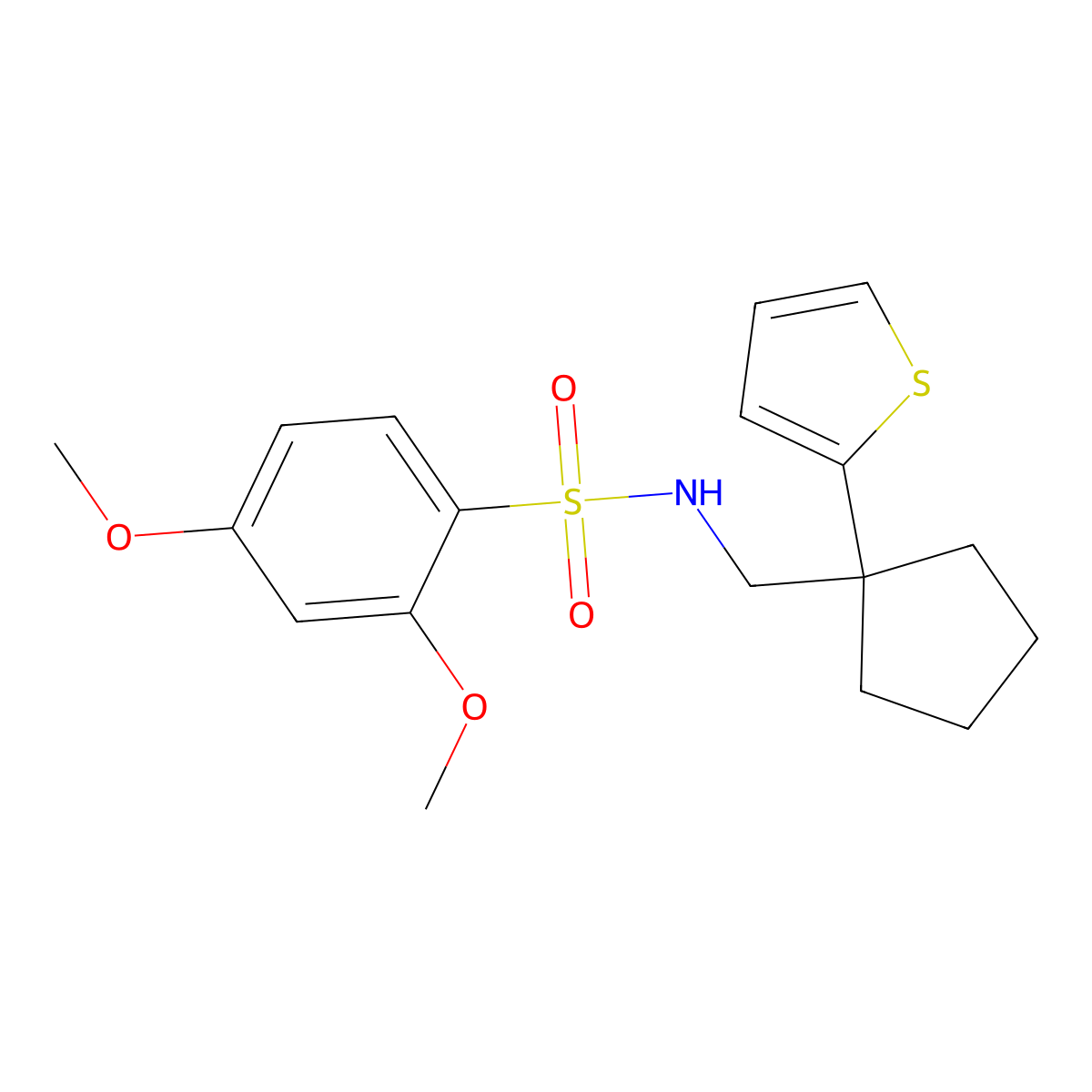 2,4-dimethoxy-N-((1-(thiophen-2-yl)cyclopentyl)methyl)benzenesulfonamide molecular structure, CAS 1060195-01-8