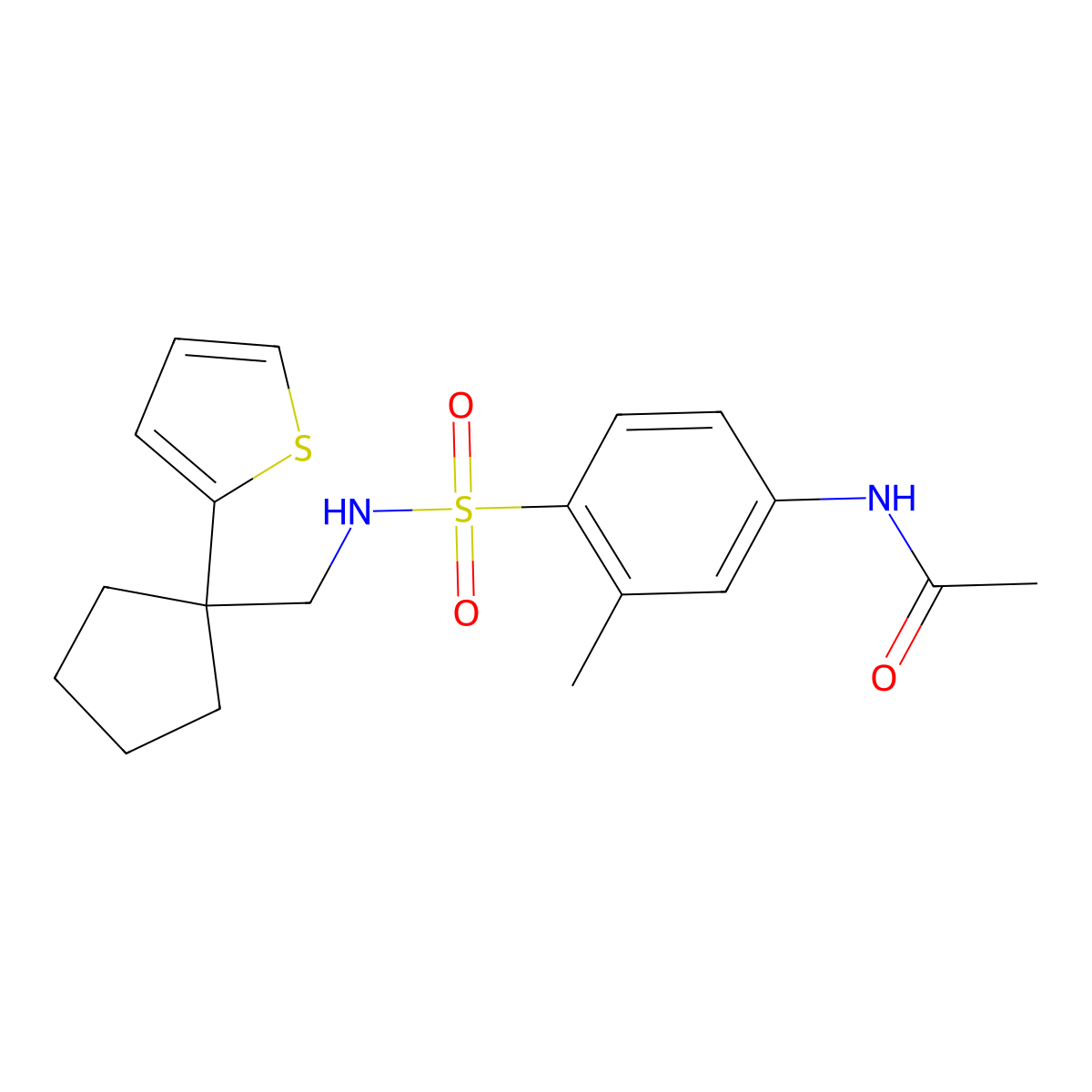 N-[3-methyl-4-({[1-(thiophen-2-yl)cyclopentyl]methyl}sulfamoyl)phenyl]acetamide molecular structure, CAS 1060195-30-3
