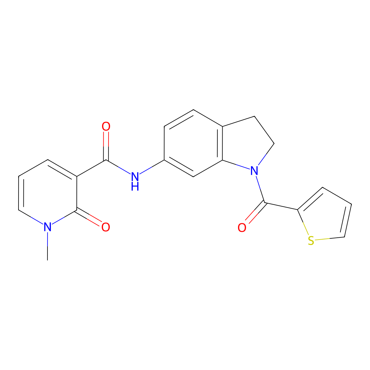 1-methyl-2-oxo-N-(1-(thiophene-2-carbonyl)indolin-6-yl)-1,2-dihydropyridine-3-carboxamide molecular structure, CAS 1060197-96-7
