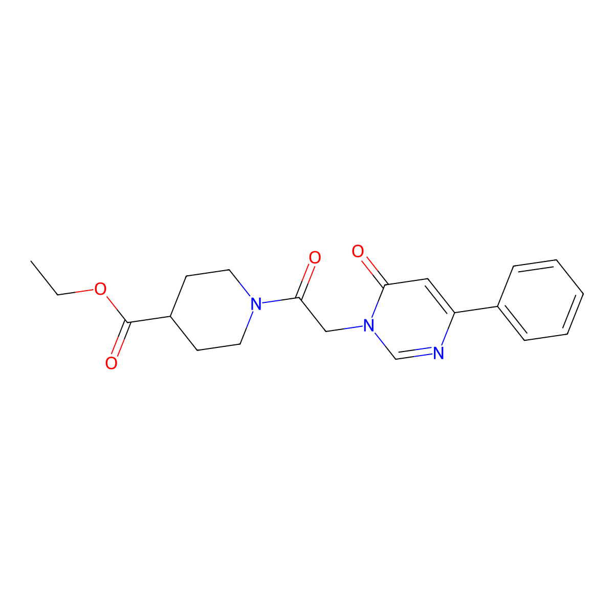 Ethyl 1-[2-(6-oxo-4-phenyl-1,6-dihydropyrimidin-1-yl)acetyl]piperidine-4-carboxylate molecular structure, CAS 1060198-05-1