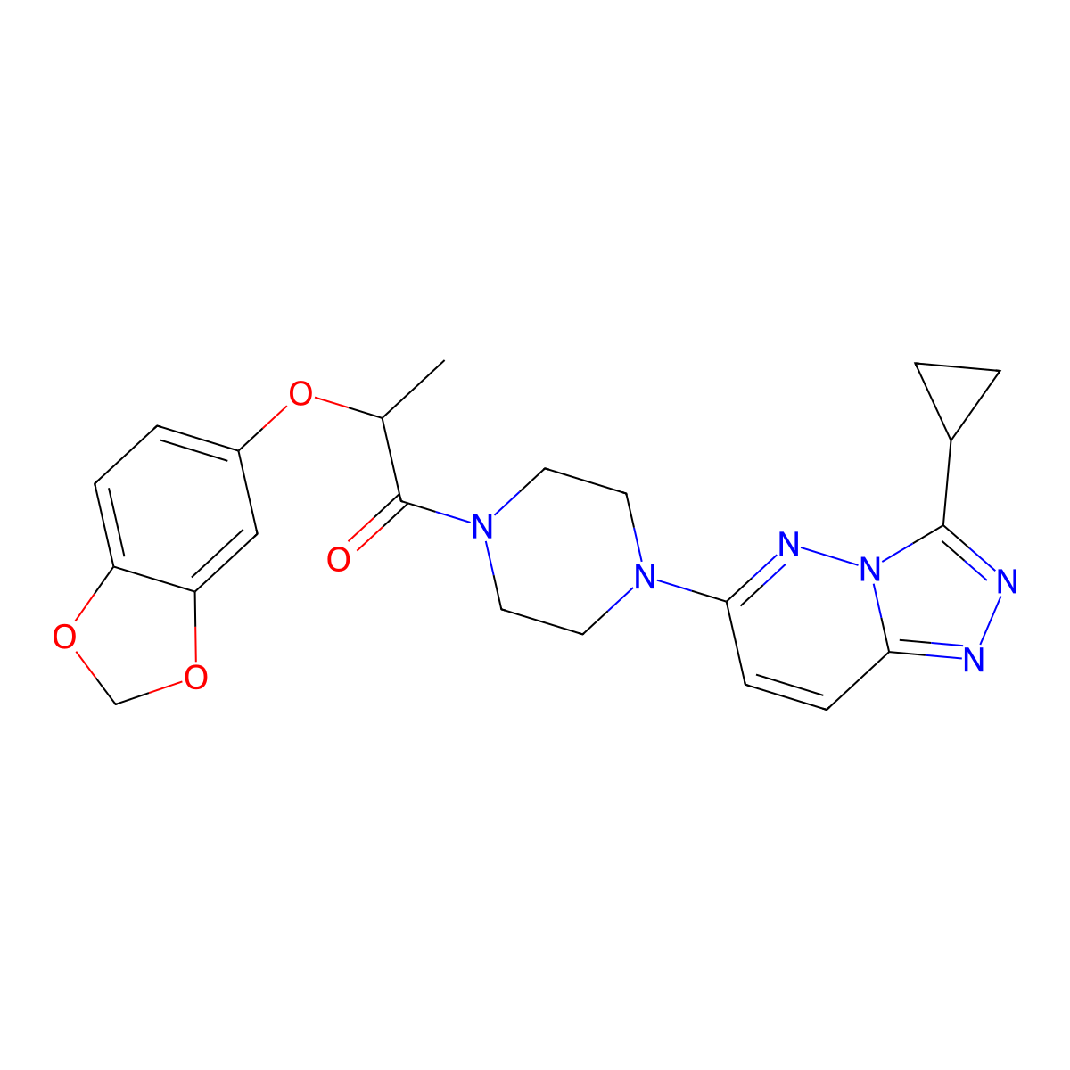 2-(Benzo[d][1,3]dioxol-5-yloxy)-1-(4-(3-cyclopropyl-[1,2,4]triazolo[4,3-b]pyridazin-6-yl)piperazin-1-yl)propan-1-one molecular structure, CAS 1060198-23-3