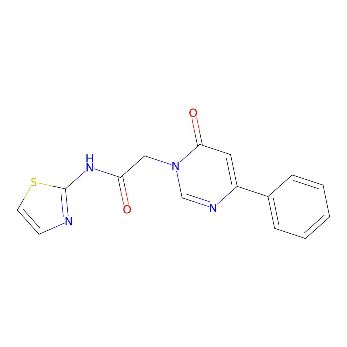 2-(6-oxo-4-phenylpyrimidin-1(6H)-yl)-N-(thiazol-2-yl)acetamide molecular structure, CAS 1060199-08-7