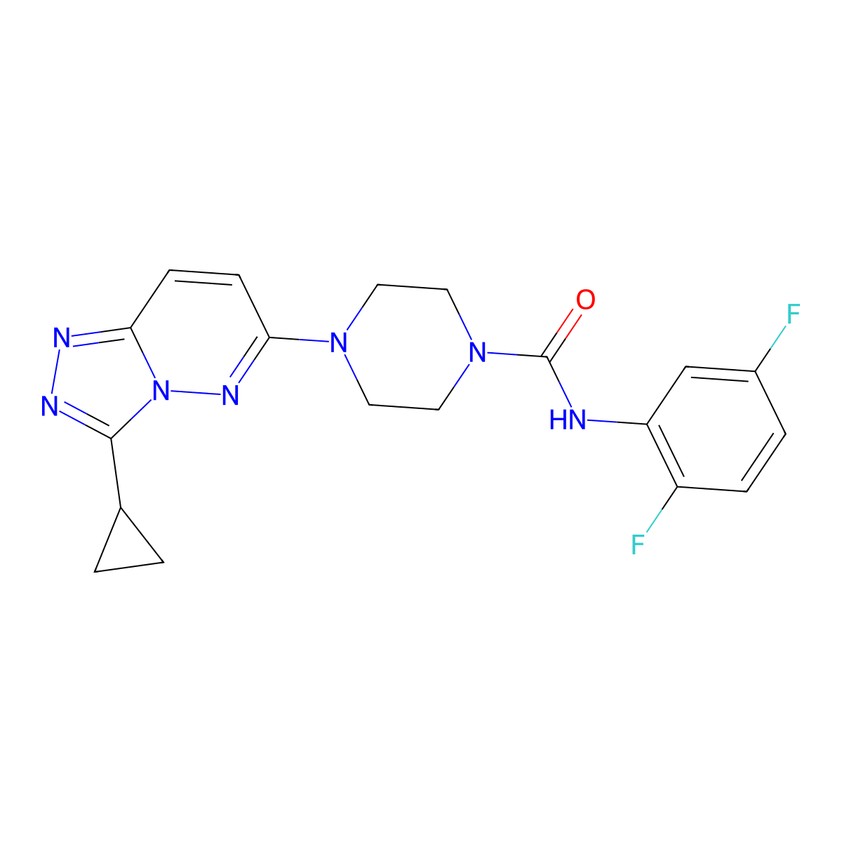 4-{3-cyclopropyl-[1,2,4]triazolo[4,3-b]pyridazin-6-yl}-N-(2,5-difluorophenyl)piperazine-1-carboxamide molecular structure, CAS 1060199-18-9